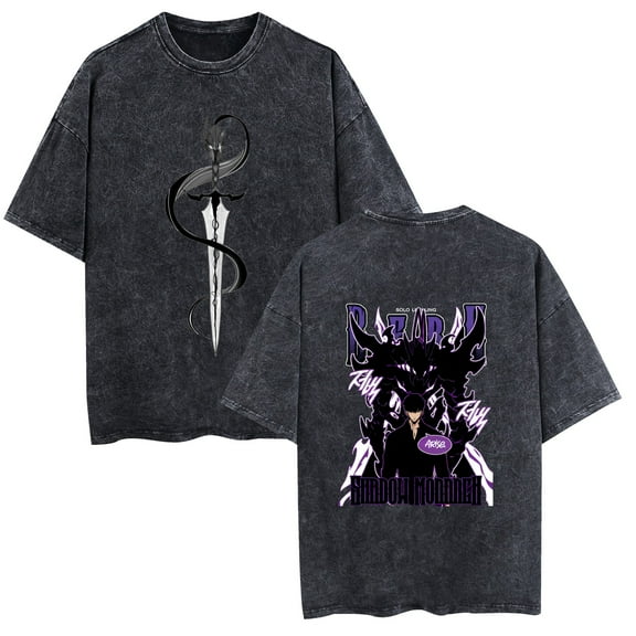 Duoxingbao Solo Leveling I upgrade alone washed vintage T-shirt pure cotton breathable short sleeve summer unisex