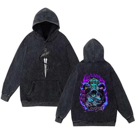 Duoxingbao Solo Leveling I upgrade alone washed vintage sweatshirt pure cotton breathable pullover sports shirt unisex
