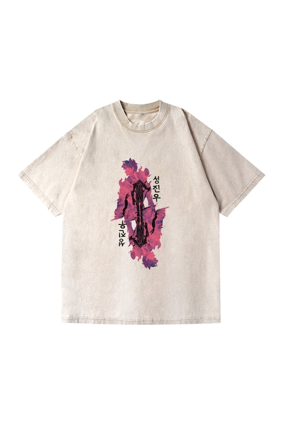 Washed Couple Short Sleeves Solo Leveling I Upgrade Alone Anime Cartoon Cross-border T-shirt