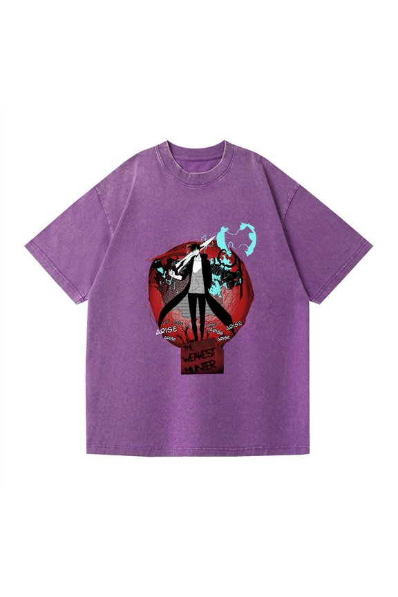 Washed Couple Short Sleeves Solo Leveling I Upgrade Alone Two-Dimensional Cartoon Cross-Border T-Shirt