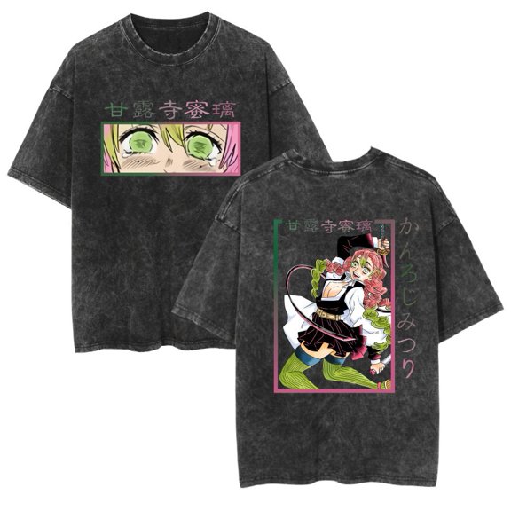 Duoxingbao  Washed Japanese retro anime Demon Slayer couple short-sleeved T-shirts cross-border sourcing