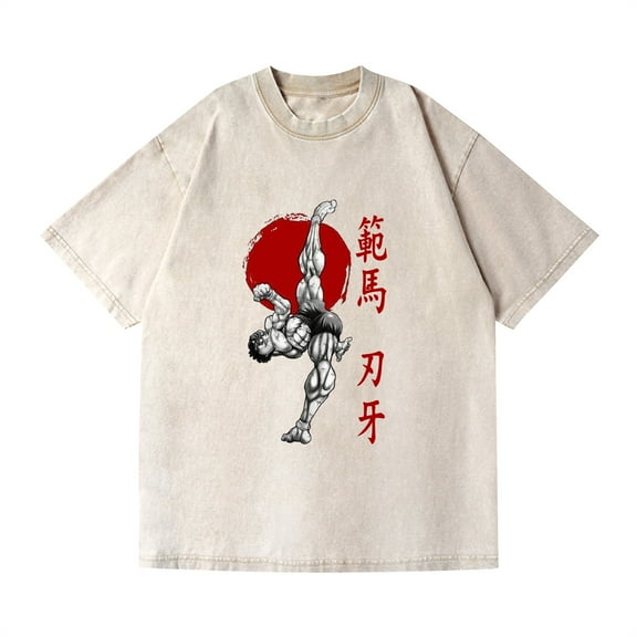 Duoxingbao  Washed T-shirt anime Baki Fanma Baki casual cotton summer short sleeve men and women