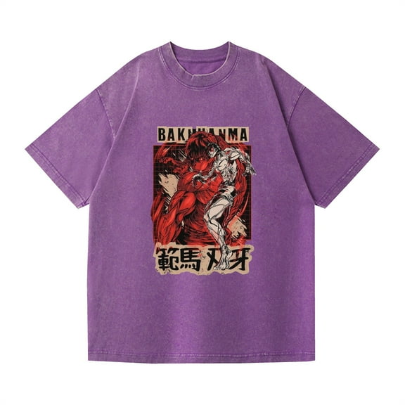 Duoxingbao  Washed T-shirt anime Baki Fanma Baki casual cotton summer short sleeve men and women