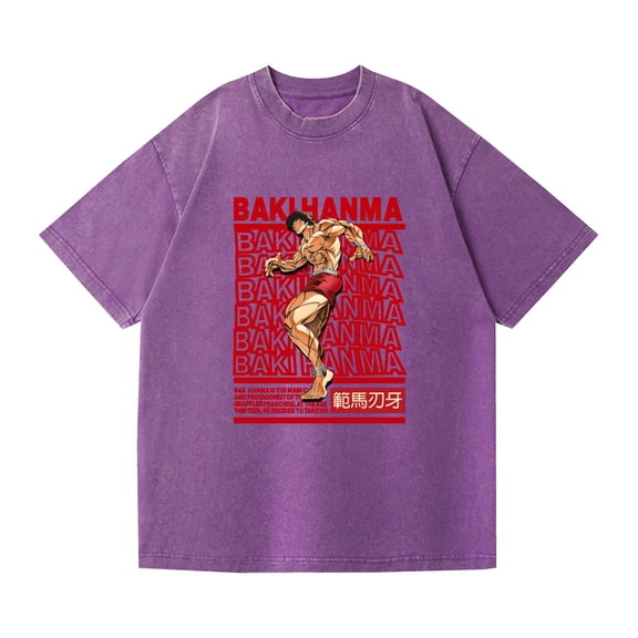 Duoxingbao Washed T-shirt anime Baki Fanma Baki casual cotton summer short sleeve men and women