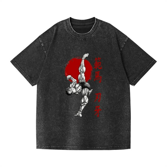 Duoxingbao Washed T-shirt anime Baki Fanma Baki casual cotton summer short sleeve men and women
