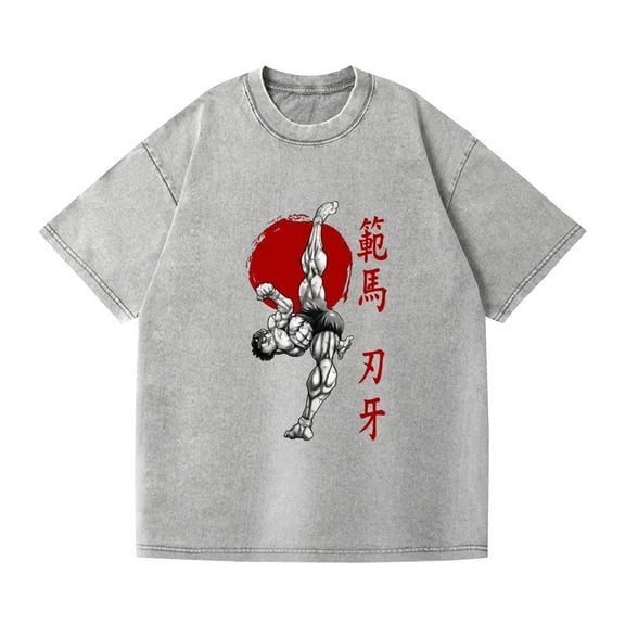 Duoxingbao  Washed T-shirt anime Baki Fanma Baki casual cotton summer short sleeve men and women
