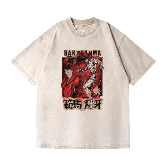 Duoxingbao  Washed T-shirt anime Baki Fanma Baki casual cotton summer short sleeve men and women