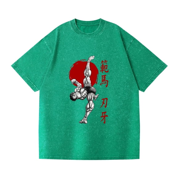 Duoxingbao  Washed T-shirt anime Baki Fanma Baki casual cotton summer short sleeve men and women