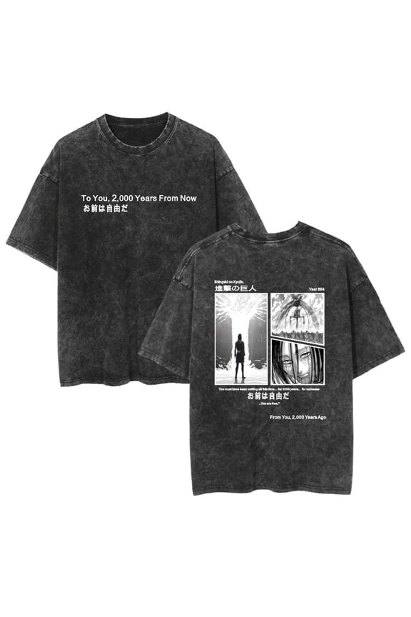 Washed T-shirt cross-border ATTACK ON TITAN merchandise anime-themed casual cotton summer short-sleeved shirt.