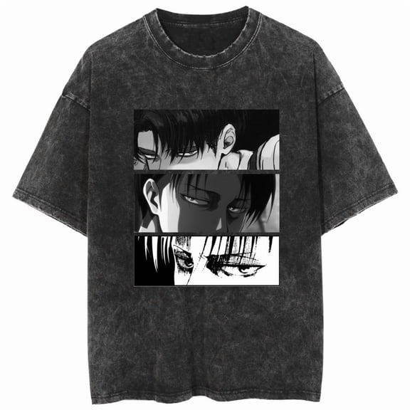 Duoxingbao  Washed T-shirt cross-border ATTACK ON TITAN merchandise anime-themed casual cotton summer short-sleeved shirt.