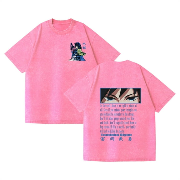 Duoxingbao  Washed Vintage T-shirt Street Hip-Hop Anime Demon Slayer Casual Cotton Summer Short Sleeve