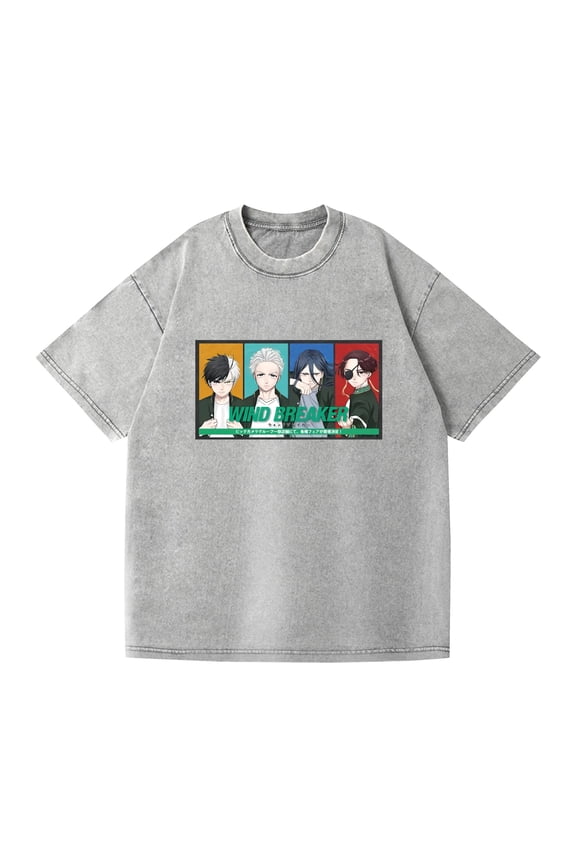 Washed couple short-sleeved wind-proof wind breaker anime cartoon cross-border T-shirt