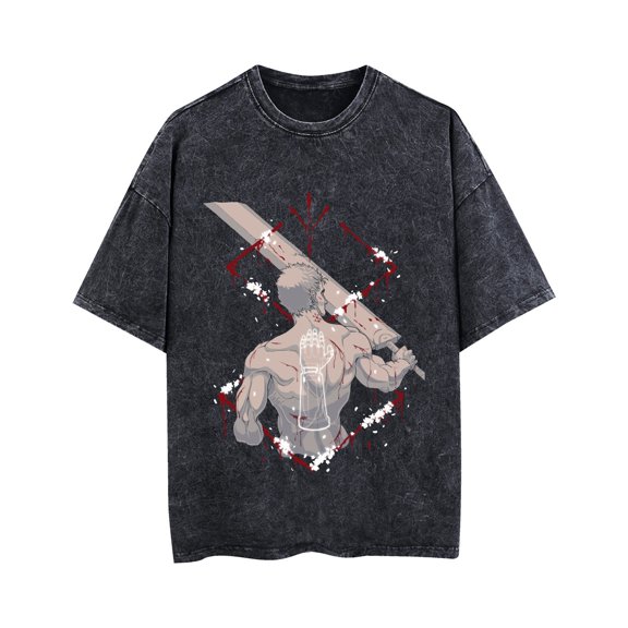 Duoxingbao  Washed distressed Berserk short-sleeved American trendy loose top cross-border e-commerce