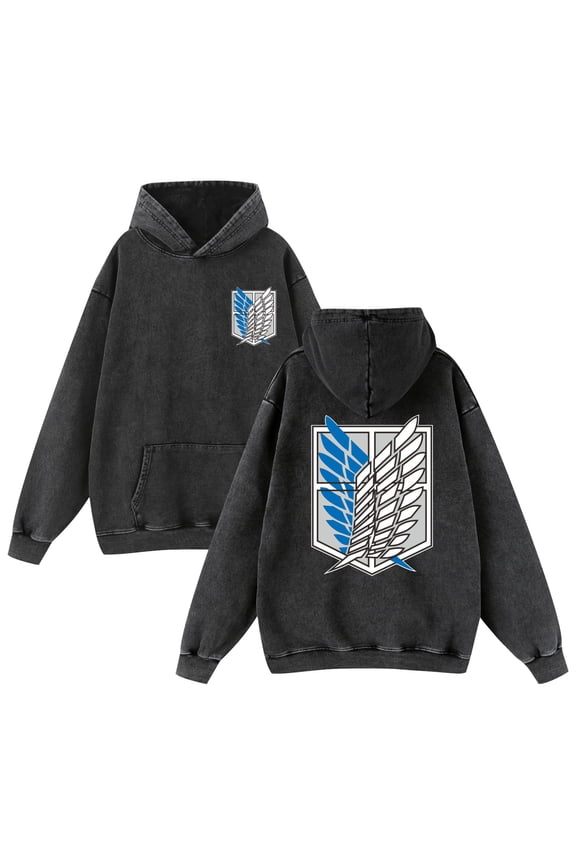 Washed hoodie short-sleeved anime/manga style Attack on Titan hoodie.