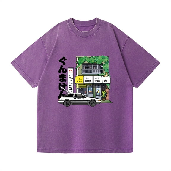 Duoxingbao  Washed retro T-shirt men's Fujiwara Takumi Fujiwara tofu shop short-sleeved anime surrounding loose summer casual tops