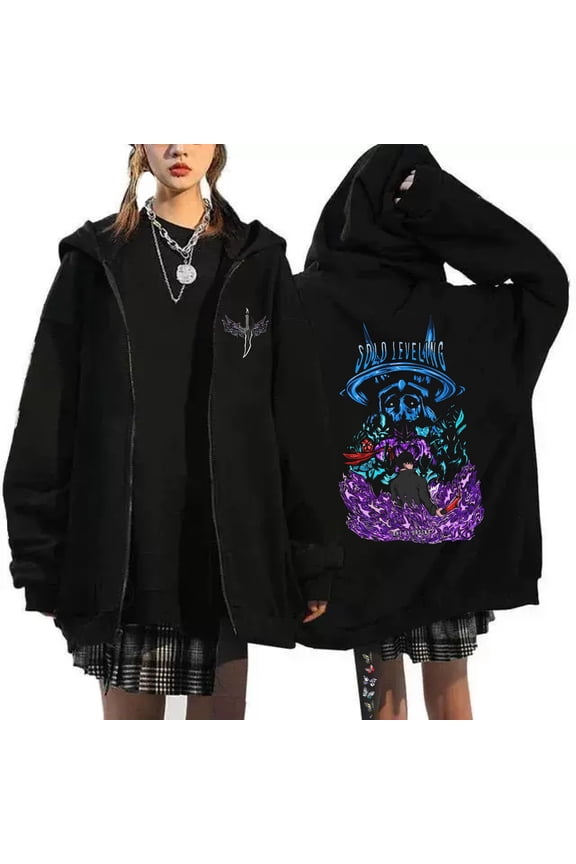 solo leveling New export style upgraded casual men's European and American style zip-up sweatshirt loose fit.