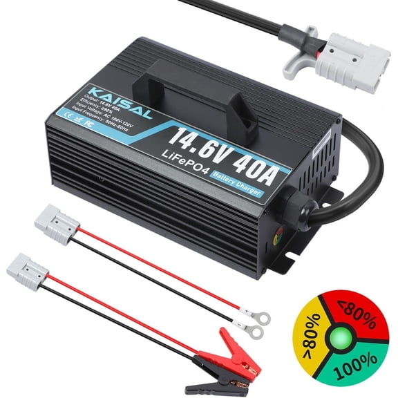 Duoyi 12V 40A LiFePO4 Lithium Battery Charger, 14.6V Deep Cycle Charger with 3 Connectors for RV Boat Car Marine Solar, 0V Wake Up Function