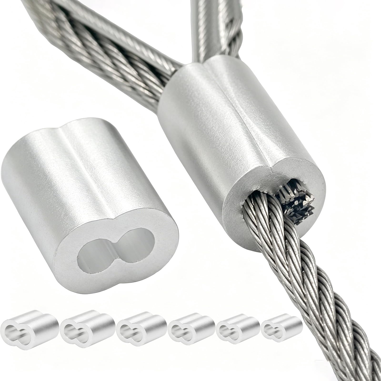Duplex Aluminum Crimping Loop Sleeves, Wire Rope Ferrules for 1/16