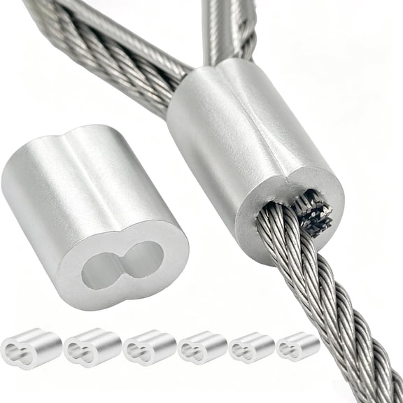 Duplex Aluminum Crimping Loop Sleeves, Wire Rope Ferrules for 1/16" to 1/4" Cables