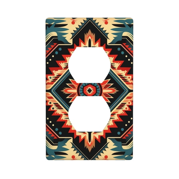Duplex Light Switch Wall Plate 1-Gang Single Decorative Receptacle Outlet Covers - Aztec Baja Western Native southwest