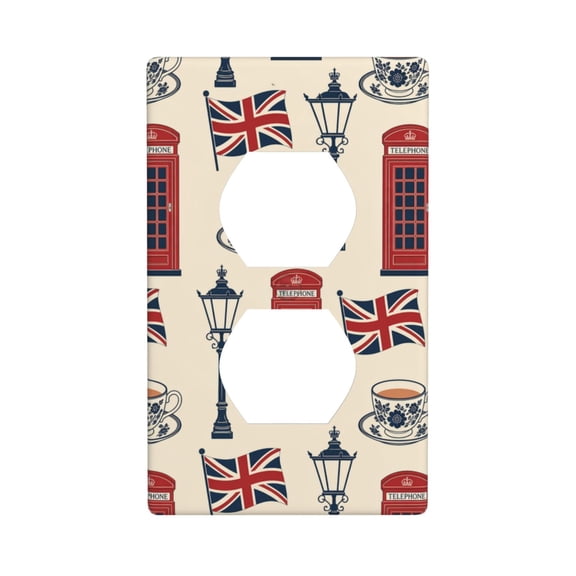 Duplex Light Switch Wall Plate 1-Gang Single Decorative Receptacle Outlet Covers - British Symbol Art