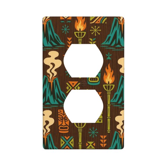 Duplex Light Switch Wall Plate 1-Gang Single Decorative Receptacle Outlet Covers - Exotic Volcano & Tribal Symbol Decor