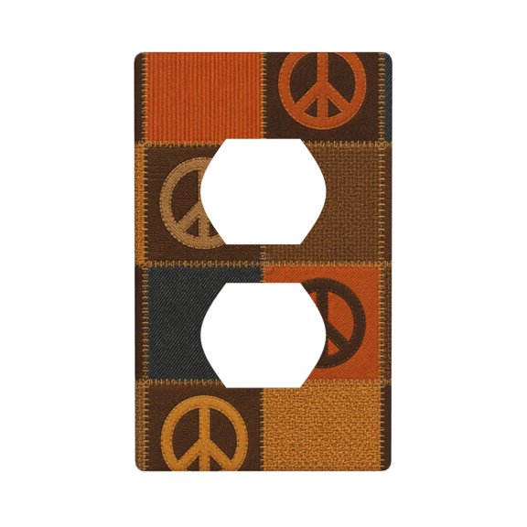 Duplex Light Switch Wall Plate 1-Gang Single Decorative Receptacle Outlet Covers - Retro 70s Peace Symbol Patchwork