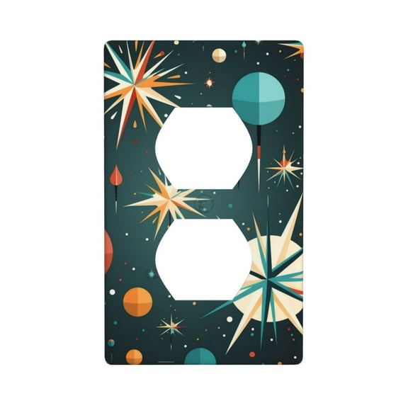 Duplex Light Switch Wall Plate 1-Gang Single Decorative Receptacle Outlet Covers - Star Retro Mid Century Atomic Starry Vintage