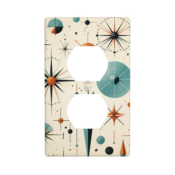 Duplex Light Switch Wall Plate 1-Gang Single Decorative Receptacle Outlet Covers - Star Retro Mid Century Vintage Atomic art