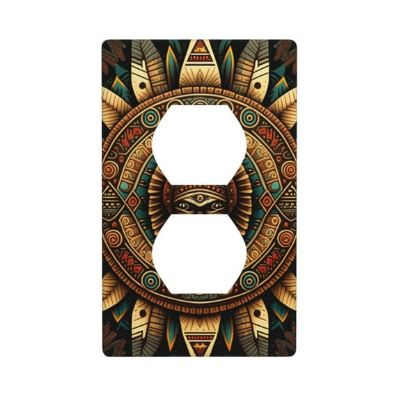 Duplex Light Switch Wall Plate 1-Gang Single Decorative Receptacle Outlet Covers - Tribal Indian Aztec Native southwest