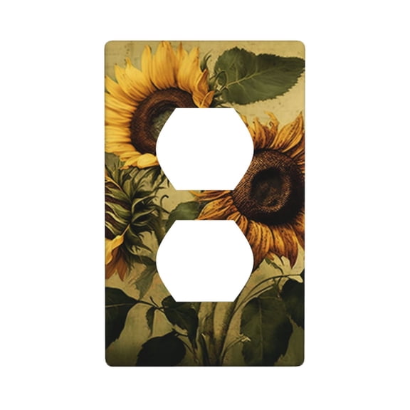 Duplex Light Switch Wall Plate 1-Gang Single Decorative Receptacle Outlet Covers - vintage sunflowers sunflower art