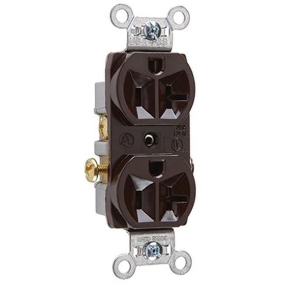 Duplex Outlet, Heavy-duty, Brown, 125V, 20 Amp, Pass & Seymour, CR20CC12