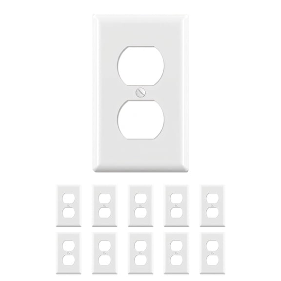 Duplex Receptacle Outlet Covers, 1-Gang Standard Size Wall Plates, Unbreakable Polycarbonate Dual Outlet Faceplates Covers, UL Listed, Color-matched Screws Included (10 Pack, Glossy White)