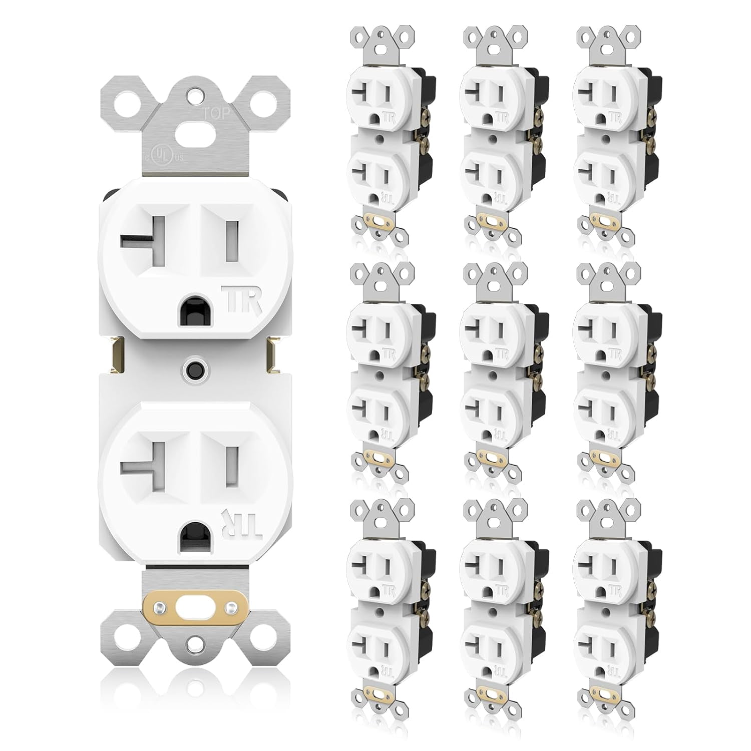Duplex Wall Receptacle Outlets, 20A Tamper-Resistant Electrical Receptacle, 2 Pole 3 Wire, Self-Grounding, Residential Grade Wall Power Socket, White, UL Listed, 10 Pack