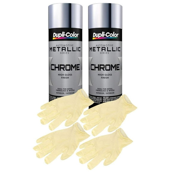 Dupli-Color CS101 Chrome Instant Enamel Spray (11 oz) Bundle with Latex Gloves (6 Items)