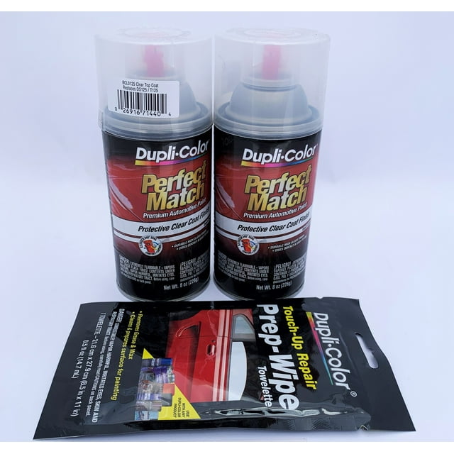 DupliColor Clear Perfect Match Automotive Top Coat 8 oz, Bundles with Prep Wipe (3 Items