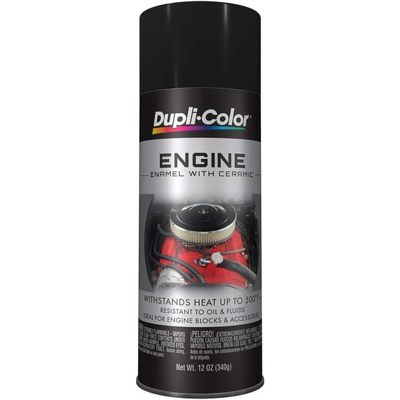 Dupli-Color DE1634 Engine Enamel Spray Paint with Ceramic - GM/Chrysler Low Gloss Black - 12 oz Aerosol Can