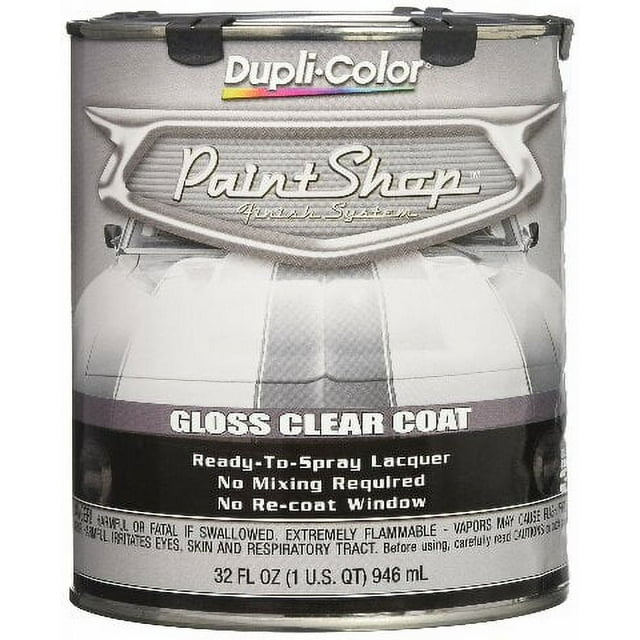 DupliColor Clear Coat Auto Spray Paint Automotive Lacquer Finish System, 32 oz., Clear Gloss