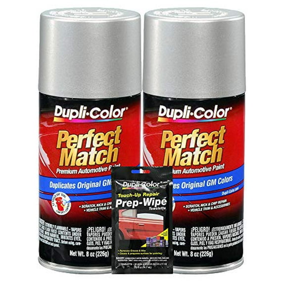Dupli-Color Fine Silver Birch Metallic General Motors Exact-Match Automotive Paint - 8 oz, Bundles with Prep Wipe (3 Items)