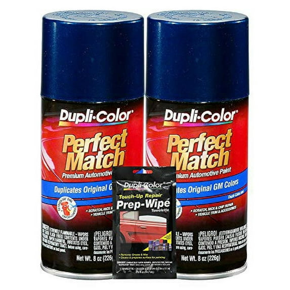 Dupli-Color Indigo Blue Metallic Exact-Match Automotive Paint for GM Vehicles - 8 oz, Bundles Prep Wipe (3 Items)