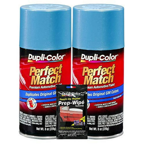 Dupli-Color Light Blue Metallic General Motors Exact-Match Automotive Paint - 8 oz, Bundles with Prep Wipe (3 Items)