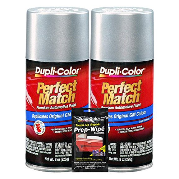 Dupli-Color Silver Metallic General Motors Perfect Match Automotive Paint - 8 oz, Bundles with Prep Wipe (3 Items)