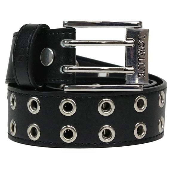 Duplici Vegan Double Eyelet Faux Leather Belt [Black & Silver]