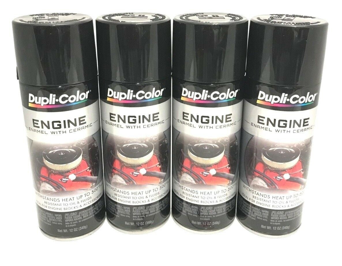 Duplicolor DE1613-4 Pack Engine Enamel with Ceramic Gloss Black Color - 12 oz Aerosol Can