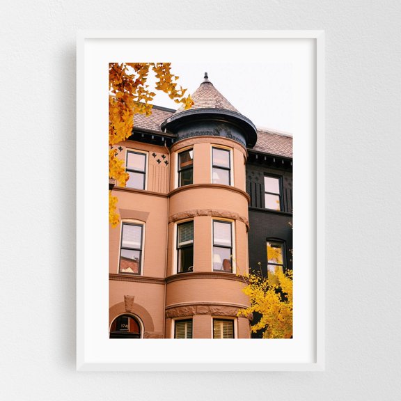 Dupont Circle Turret - Washington District of Columbia Photography Architecture Victorian Autumn Cityscape White Framed Wall Art Print 24 x 36 inches