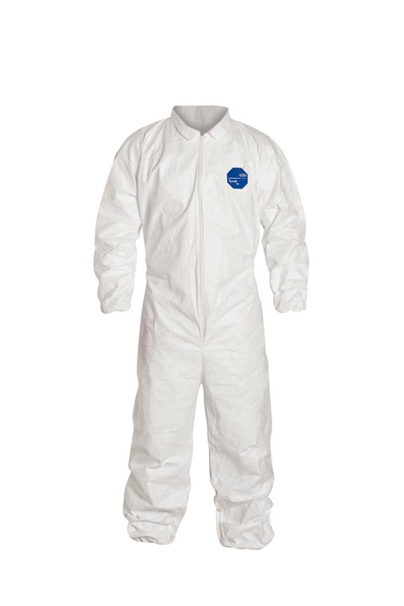 3X White Safespec Tyvek Flash Spun Polyethylene Disposable Coveralls With Front Zipper Closure, Collar, Elastic Waist, Elastic Ankles And Elastic Wrist