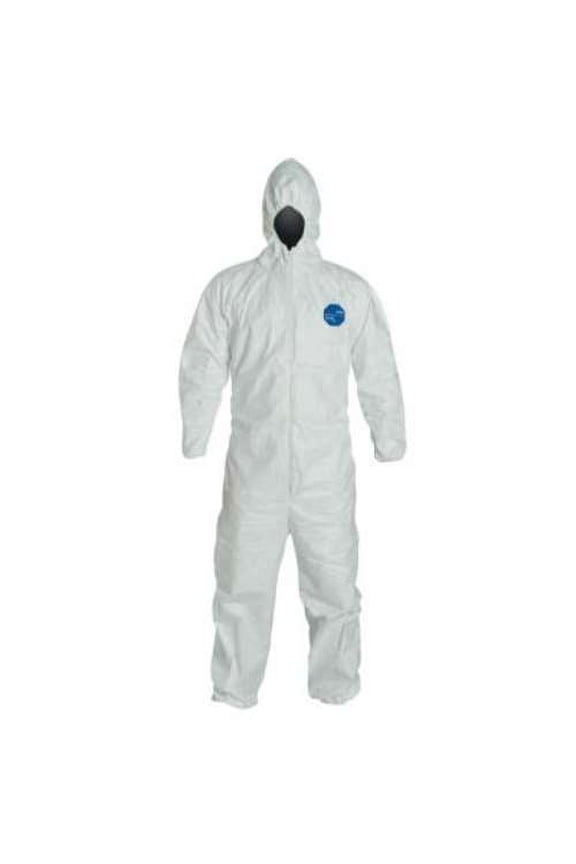 Disposable Coverallss, Hooded Coverall, 2XL, Tyvek(R) 400, Elastic Wrist, Elastic Ankle, White