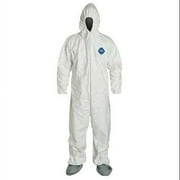 Tyvek 400 Hooded Disposable Coverall, Attached Skid-Resistant Boots, Elastic Wrist, 2XL, White