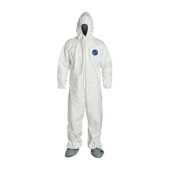 DuPont Tyvek 400 Disposable Protective Coverall with Elastic Cuffs, Attached Hood and Boots, White, 4X-Large, 1-Pack