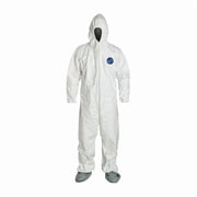 Tyvek 400 Hooded Disposable Coverall, Attached Skid-Resistant Boots, Elastic Wrist, 4XL, White
